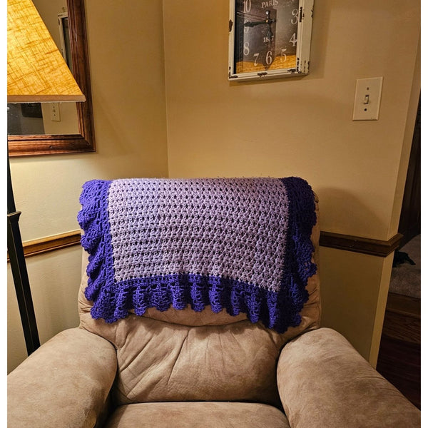 Handmade Two Tone Purple Open Knit Crochet Mult-Purpose Afgan Blanket
