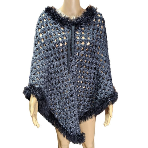 Thick Open Knit Crochet Cotton Loose Fit Cape. Pullover Shaw. One Size