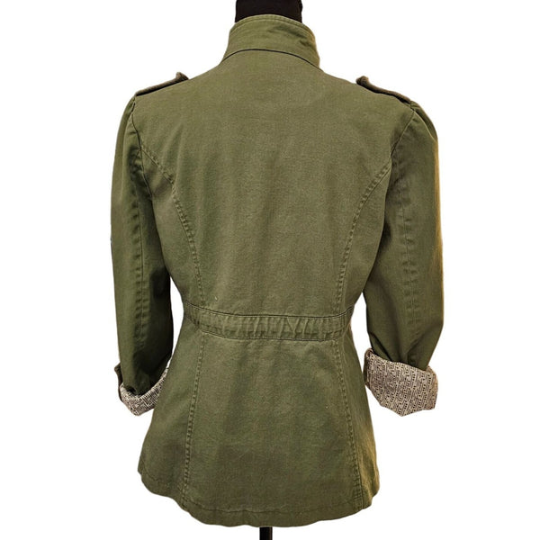 Tulle Khaki Army Green Utility Jacket for Women. Feminine Military Style Size M