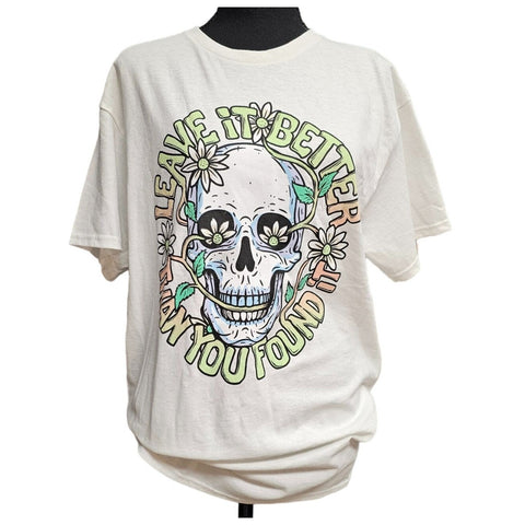 Leave it Better Than You Found it, Floral Skull Graphic T-Shirt, Size Medium