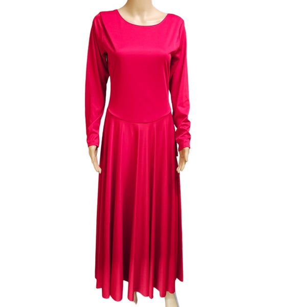 Body Wrappers Basic Full Length Long Sleeve Red Dress. Great for Layering Size L