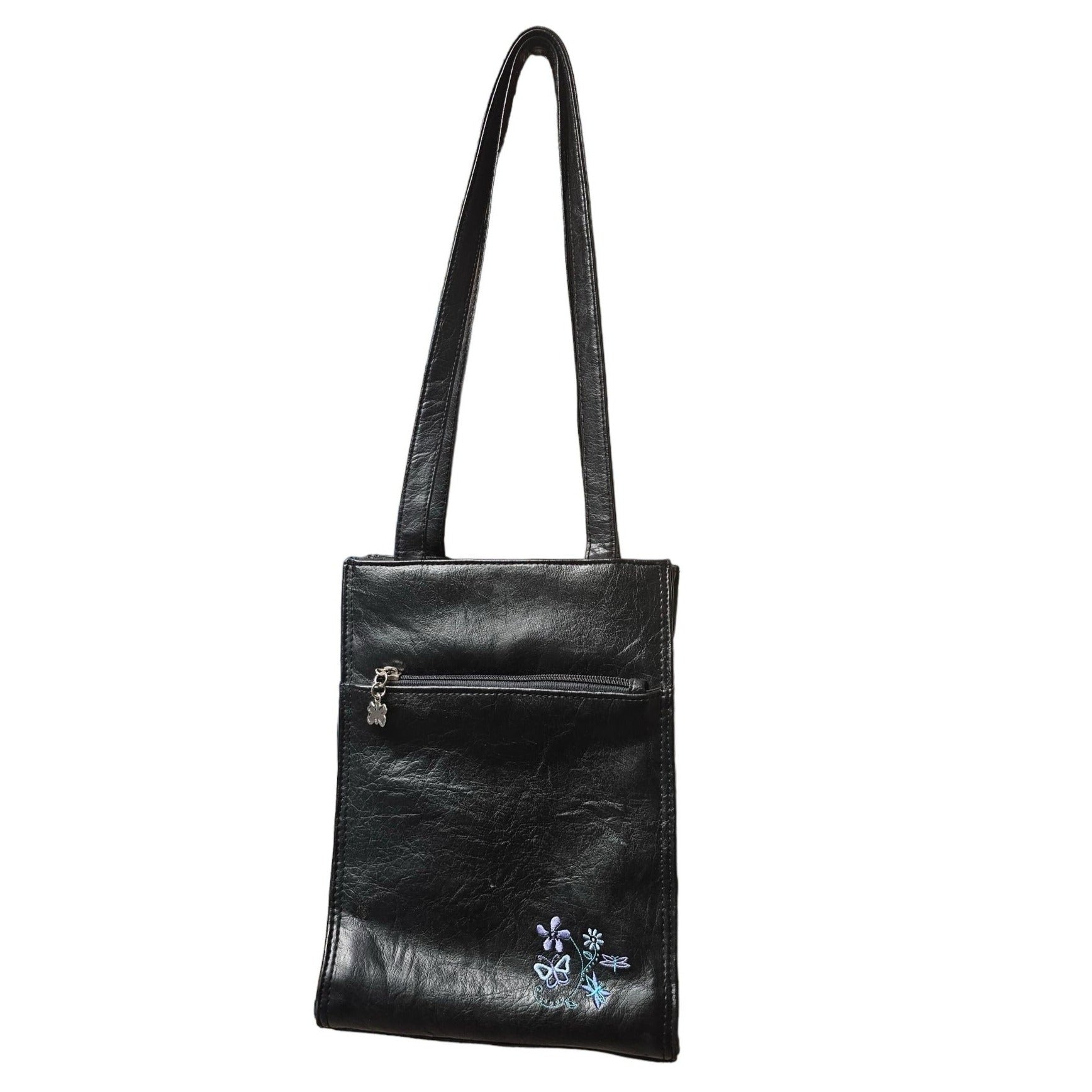 Route 66 Faux Black Leather Shoulder Bag