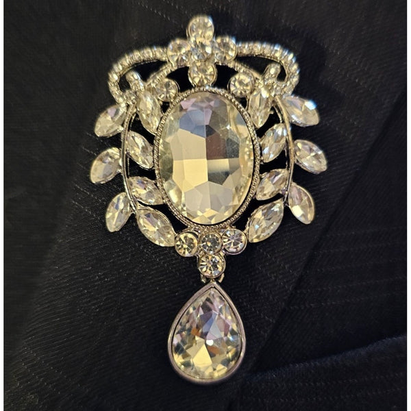 Oval and Teardrop White Crystal Standout Brooch