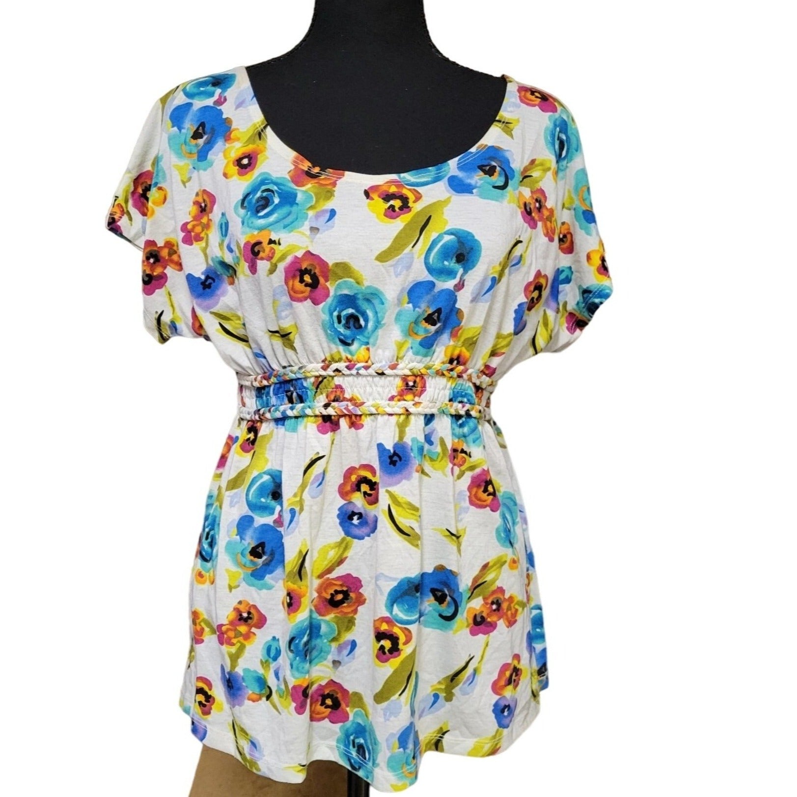 Weavers Babydoll Floral Women's Casual Everyday, Short Sleeve Shirt, Size Medium