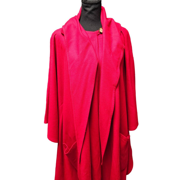 harve benard Stunning Vintage Wool Blend Red Hooded Cape Poncho with Pockets