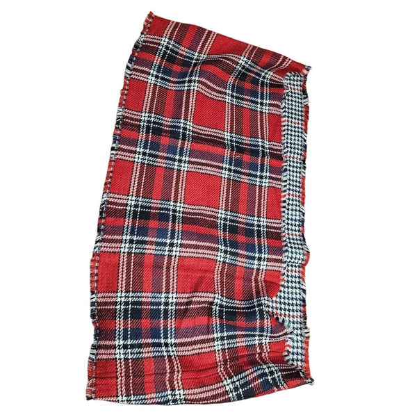 Red, White & Navy Blue Plaid Tartan and Houndstooth Double Sided Oversized Scarf