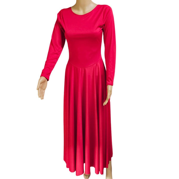 Body Wrappers Basic Full Length Long Sleeve Red Dress. Great for Layering Size S