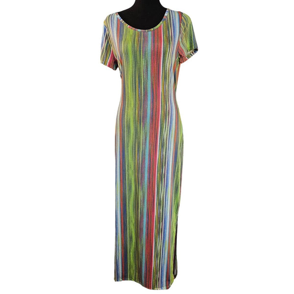 Lexington Avenue Multicolor Striped Maxi Dress With Attached Belt Lightweight, M