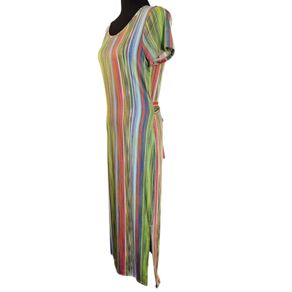 Lexington Avenue Multicolor Striped Maxi Dress With Attached Belt Lightweight, M