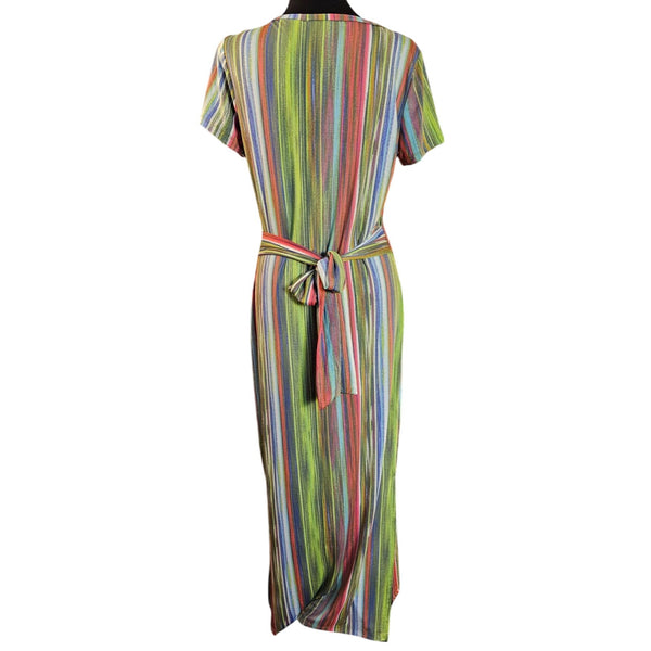 Lexington Avenue Multicolor Striped Maxi Dress With Attached Belt Lightweight, M