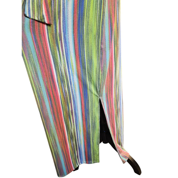 Lexington Avenue Multicolor Striped Maxi Dress With Attached Belt Lightweight, M