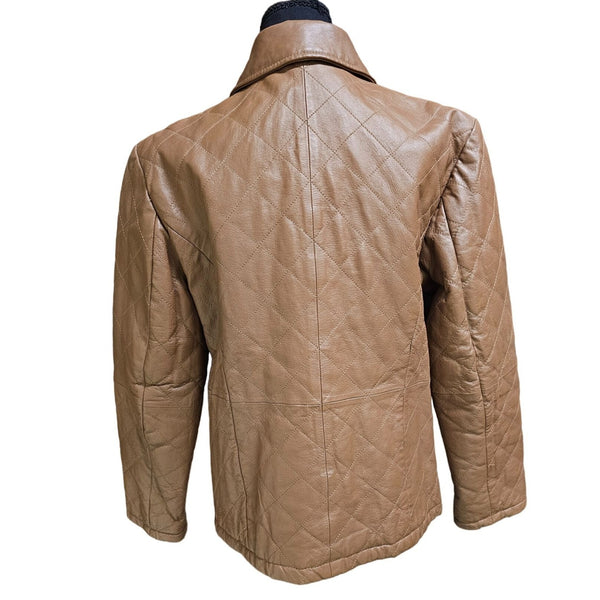 Chadwick's Brown Quilted Medium Weight Sturdy Professional Leather Jacket Size S
