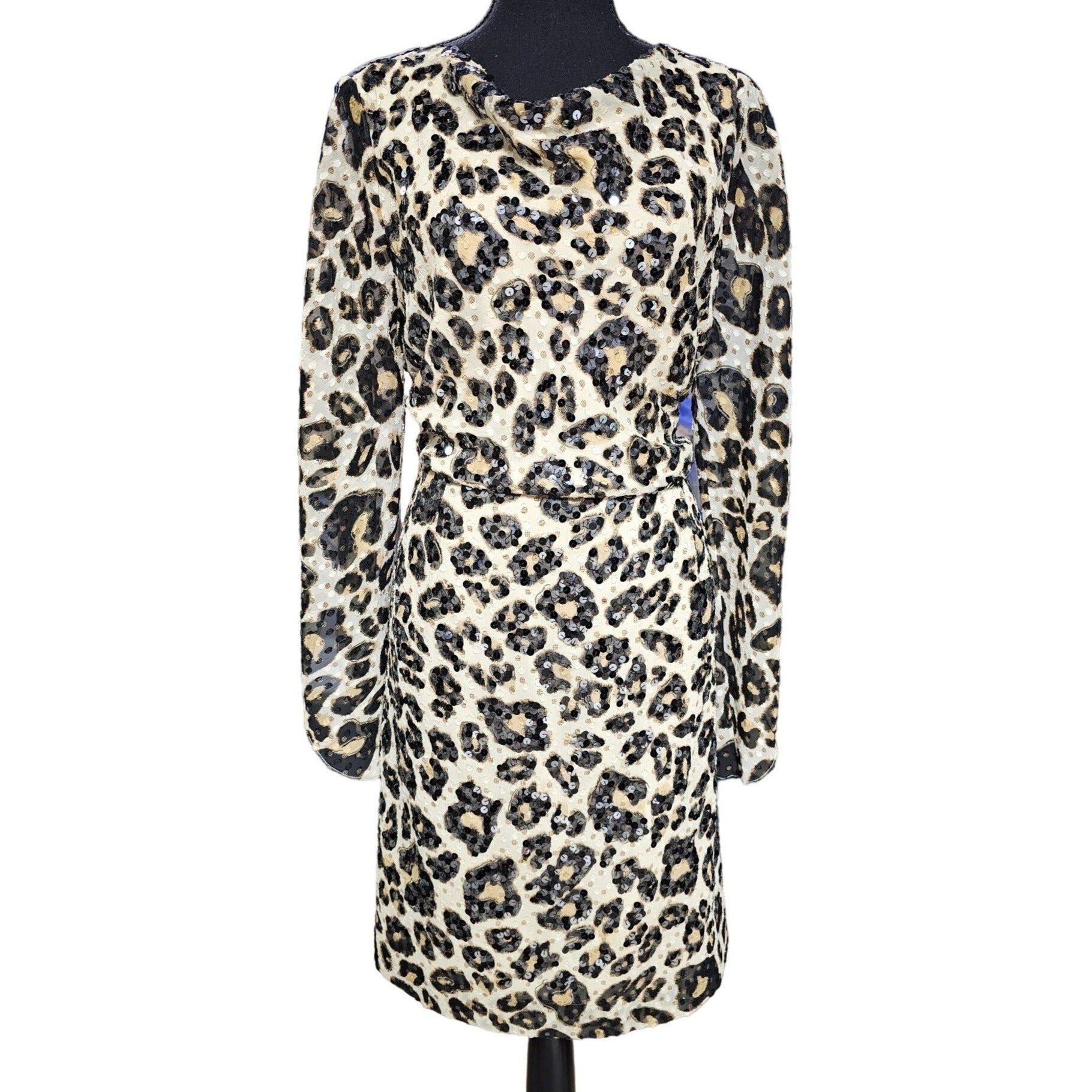 Antonio Melani Leopard Print Sequins Dress, Size 14