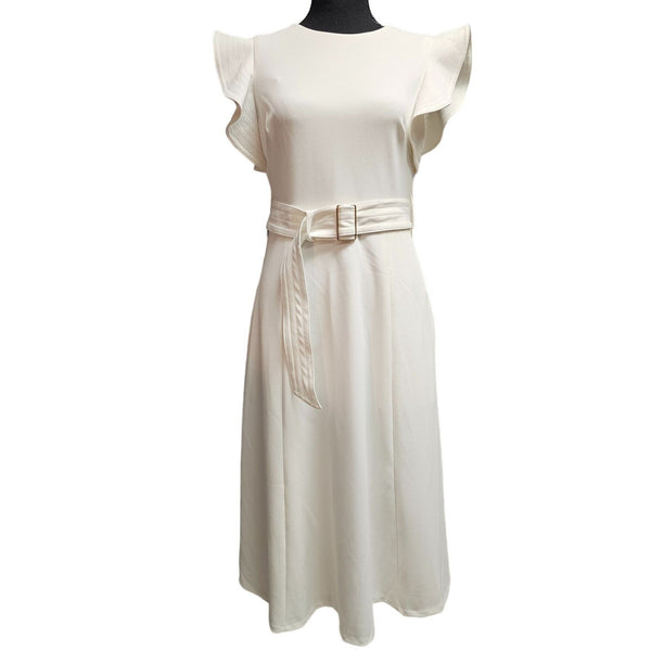 Calvin Klein Flutter Sleeved A-Line Scuba Crepe Fabric Dress Side Pockets Size 4