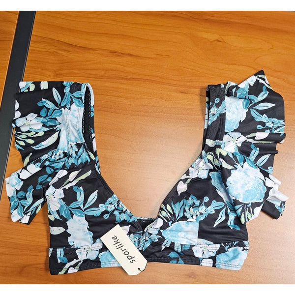 High Waist Ruffled V-Neck Bikini Bathing Suit Set. Size Medium