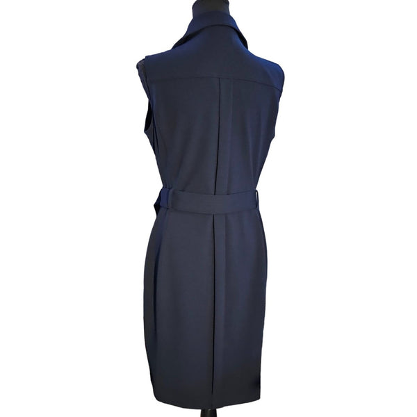 Calvin Klein Navy Blue Elegant to Casual Zipper Belted Scuba Crepe Fabric Dress