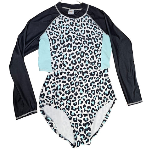 Circo Full Suit with Long Sleeve Cover Leopard Girls Bathing Suit Size XL-14/16