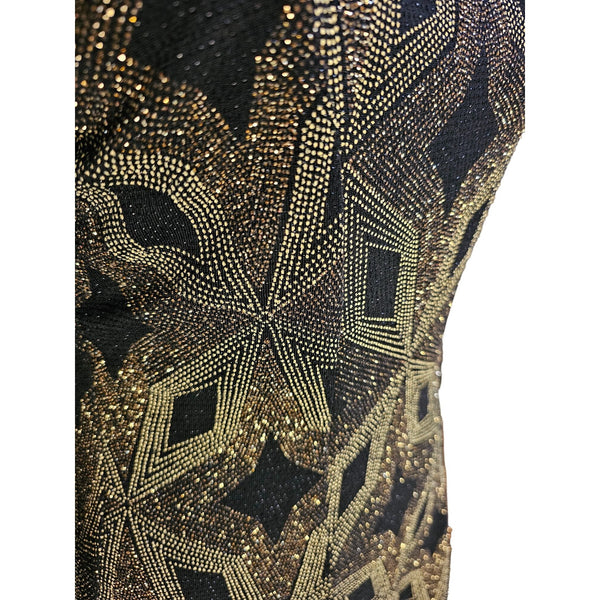 Olivia Matthews Black and Gold Metallic New Years Eve Swing Party Dress Size PM