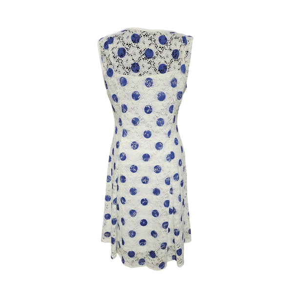 Ronni Nicole White Summer Dress with Blue Large Polka-dots, Size Small
