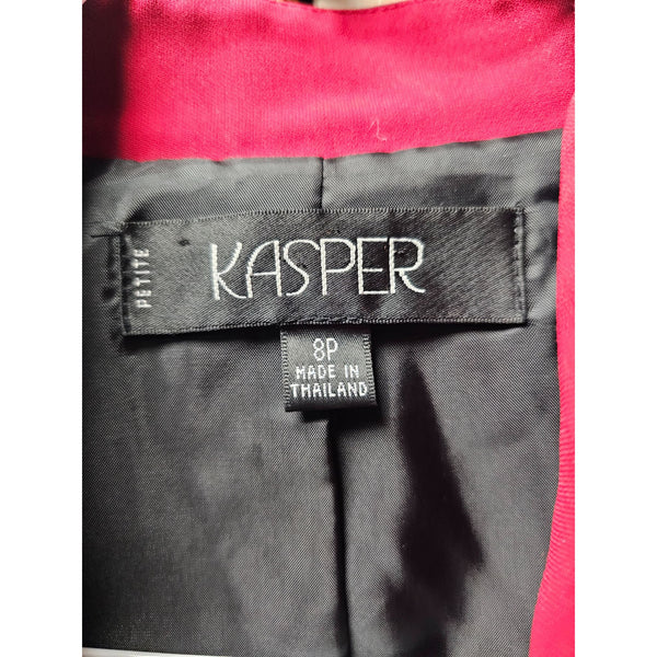 Kasper Red Satin Feeling Relaxed Ponte Kiss Front Blazer, Size 8P