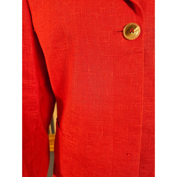 Harvé Benard Classic Linen Power Red Skirt Suit Size 12P