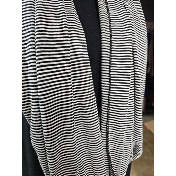 Black and White Small Stiped Lightweight Infinity Scarf 25x28