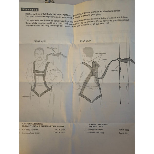 Hunters View Full Body Fall Arrest System Harness 300 Lbs Capacity