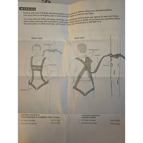Hunters View Full Body Fall Arrest System Harness 300 Lbs Capacity