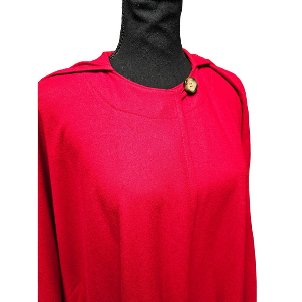 harve benard Stunning Vintage Wool Blend Red Hooded Cape Poncho with Pockets