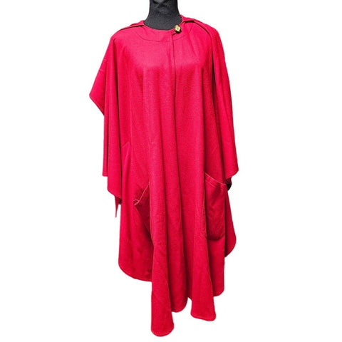 harve benard Stunning Vintage Wool Blend Red Hooded Cape Poncho with Pockets