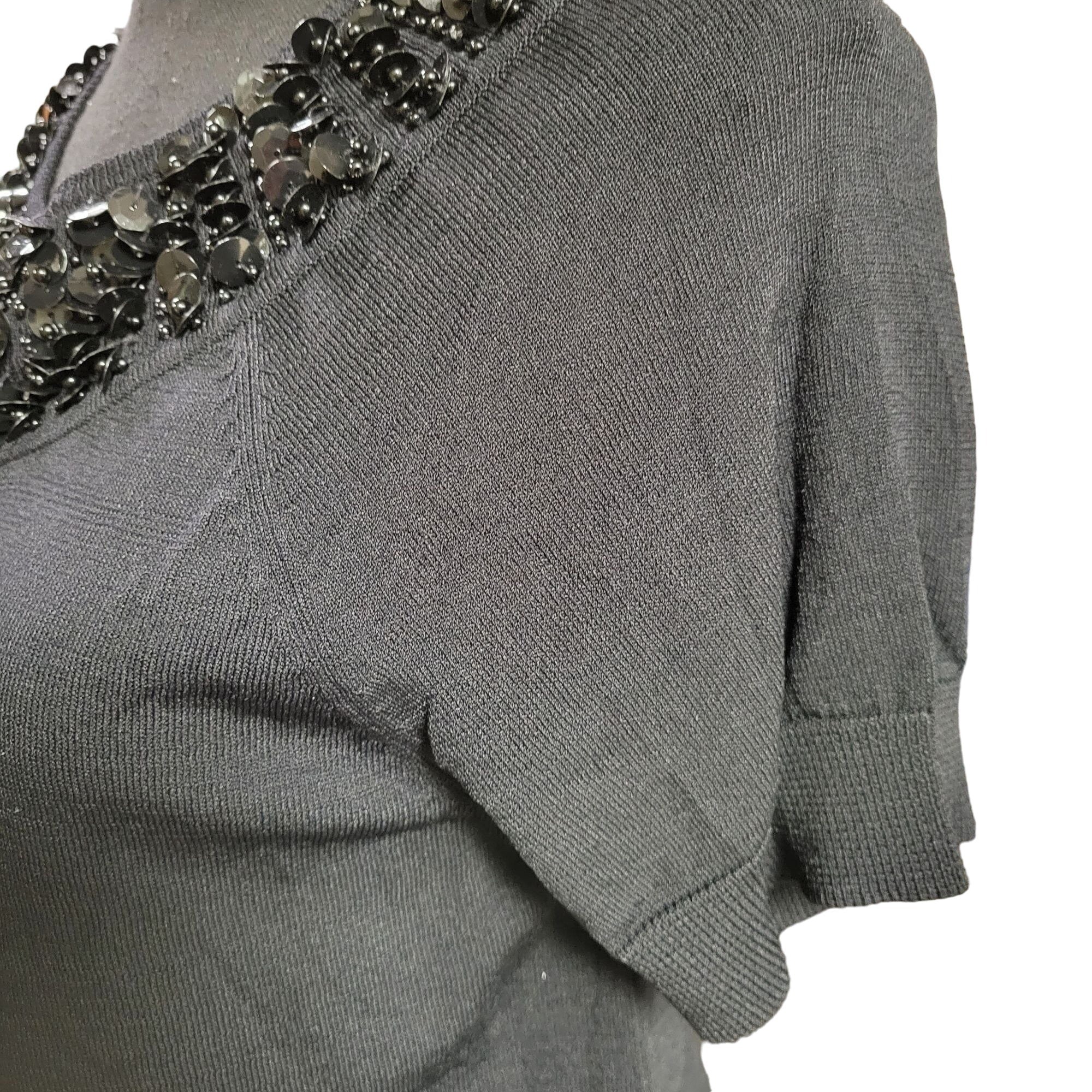 Lisa International Women's Formal Black Short Sleeve Sweater, Size Large