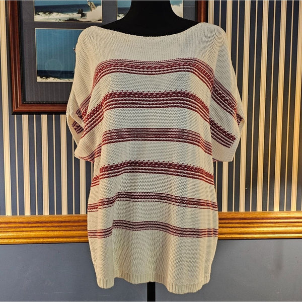 Chico's Women's Oversized Striped Sweater Size 12P Cotton, Linen & Rayon Blend