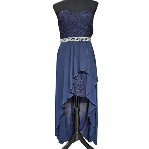 Xtraordinary Junior's Strapless High-low Navy Blue Gown, Size 7