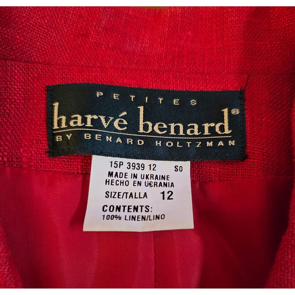 Harvé Benard Classic Linen Power Red Skirt Suit Size 12P