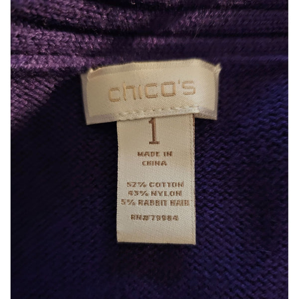 Chico's Deep Purple Open Casual Everyday Sweater Cardigan, Size 8