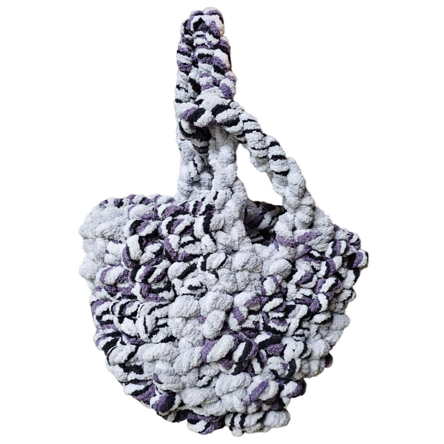 Handmade Hobo Handbag. Gray, Purple & Black. Two Interlocking Handles
