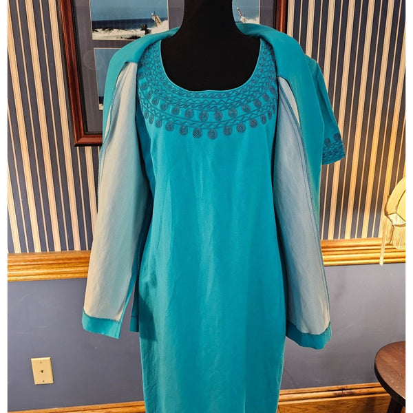 Jessica Howard Turquoise 2-Piece Set Full Length Dress Set Linen Blend Size 8