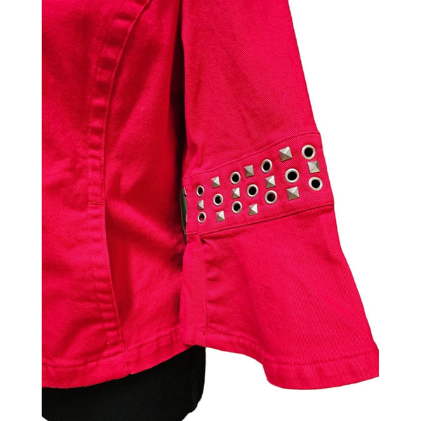 LAL Live a Little Red and Edgy Studded Denim Unique Jacket, Size Small