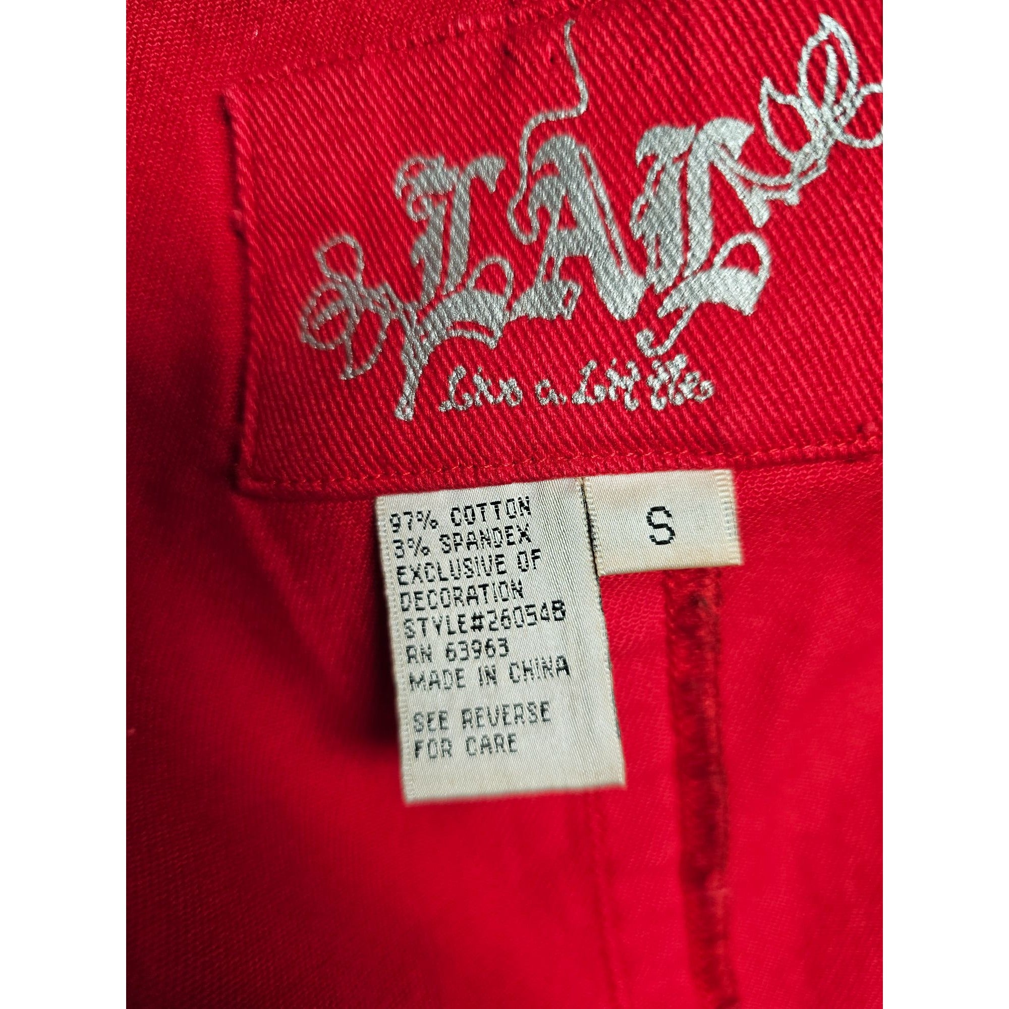 LAL Live a Little Red and Edgy Studded Denim Unique Jacket, Size Small