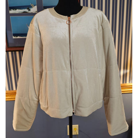 Lauren Conrad Soft Velvet Felling Beige Zip-Up Insulated Bomber Jacket, Size XL