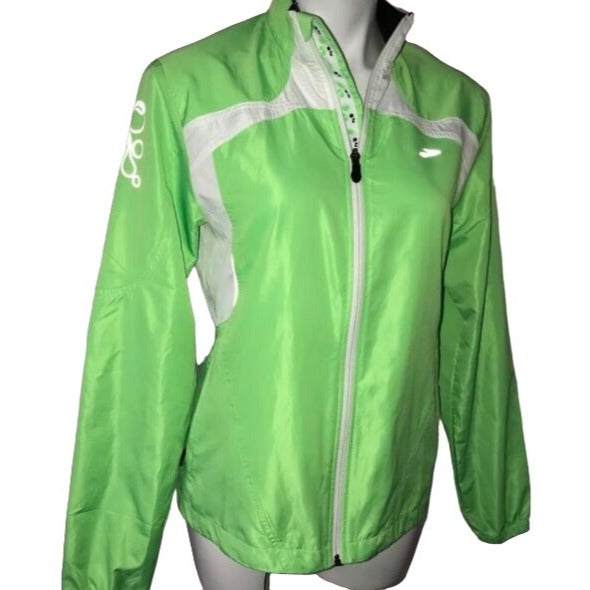 Brooks Womens Lime Green Windbreaker Jogging Jacket W/ Brooks Shelter Technology