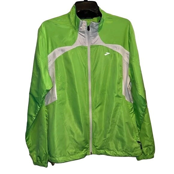 Brooks Womens Lime Green Windbreaker Jogging Jacket W/ Brooks Shelter Technology