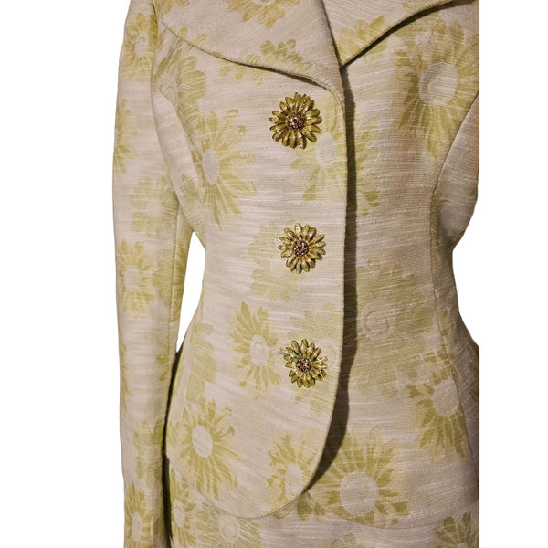 Talbots Elegant Subtle Mint Green Skirt Set. Sunflower Themed Fabric, Size 10