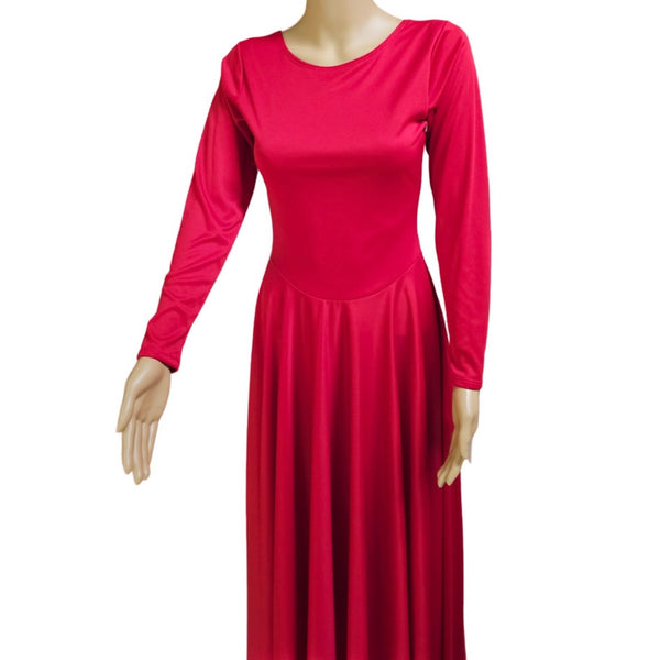 Body Wrappers Basic Full Length Long Sleeve Red Dress. Great for Layering Size S