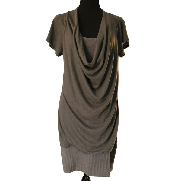 Tempted Gray Jersey Cowl Slip-on Dress. Mock Tank and 5.5in Elastic Bottom Hem L