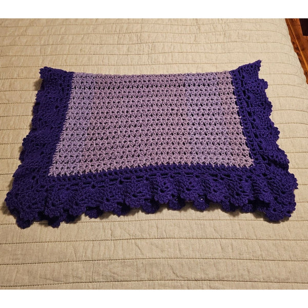 Handmade Two Tone Purple Open Knit Crochet Mult-Purpose Afgan Blanket