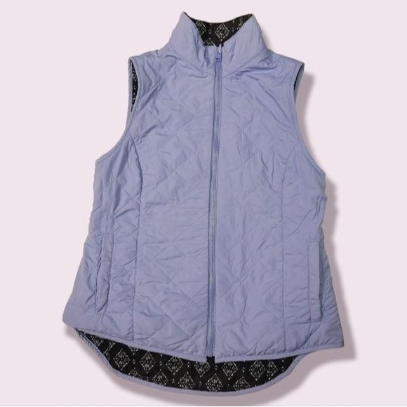 𝅺Bit & Bridle Reversible Blue and Black Quilted Puffer Women's Vest, Size Small