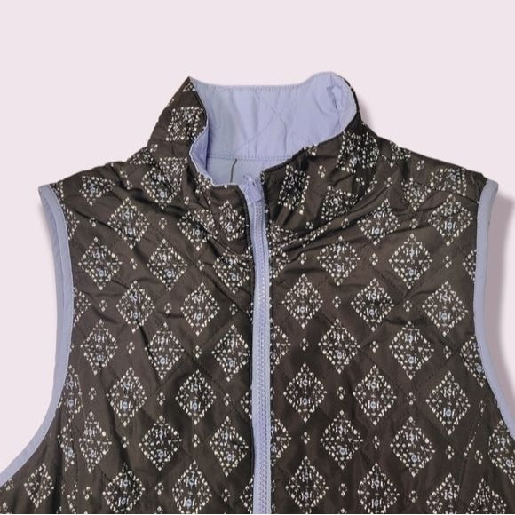 𝅺Bit & Bridle Reversible Blue and Black Quilted Puffer Women's Vest, Size Small