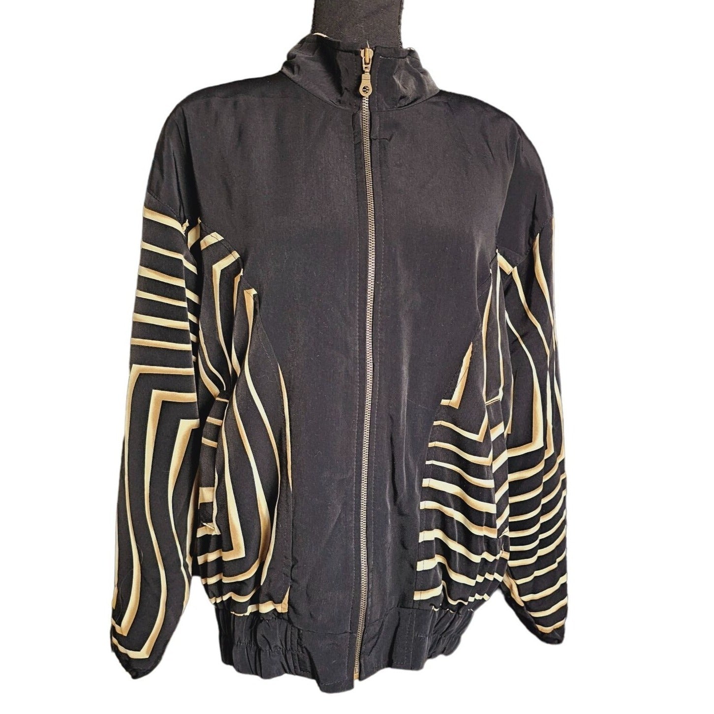 Rainbow Black and Gold Loose Fit Front Zip Windbreaker Jacket