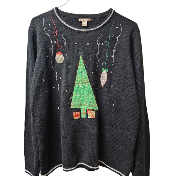 White Stag Black Loose Fit Women's Christmas Sweater, Size Large